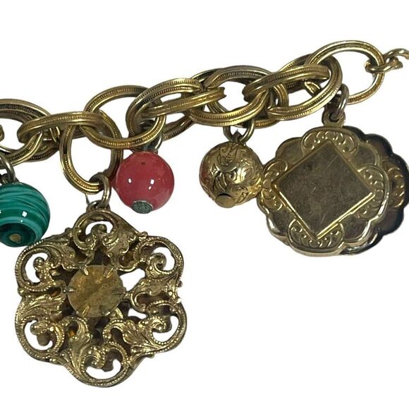 Elephant Trunks Up Good Luck Coin Vintage GERMANY Charm Bracelet 7” Chunky BOHO - Picture 4 of 7